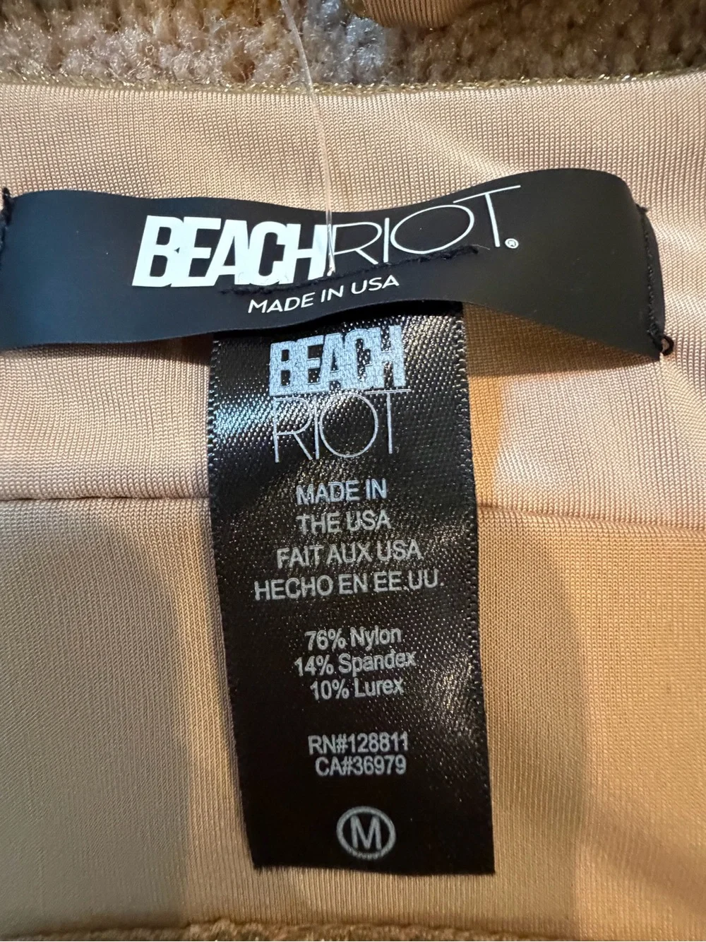 NWT new medium free people Beach Riot Noah Shimmer bikini swim top gold taupe